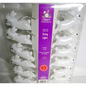 Easter Bunny String Lights 12 CT White Rabbits Battery Operated 5.4 Feet Long
